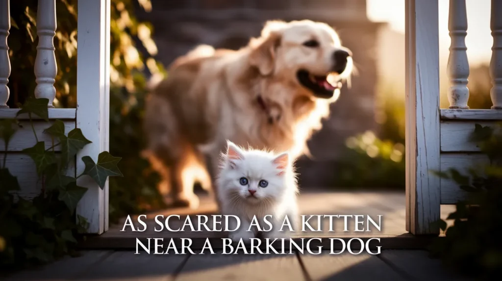 As scared as a kitten near a barking dog