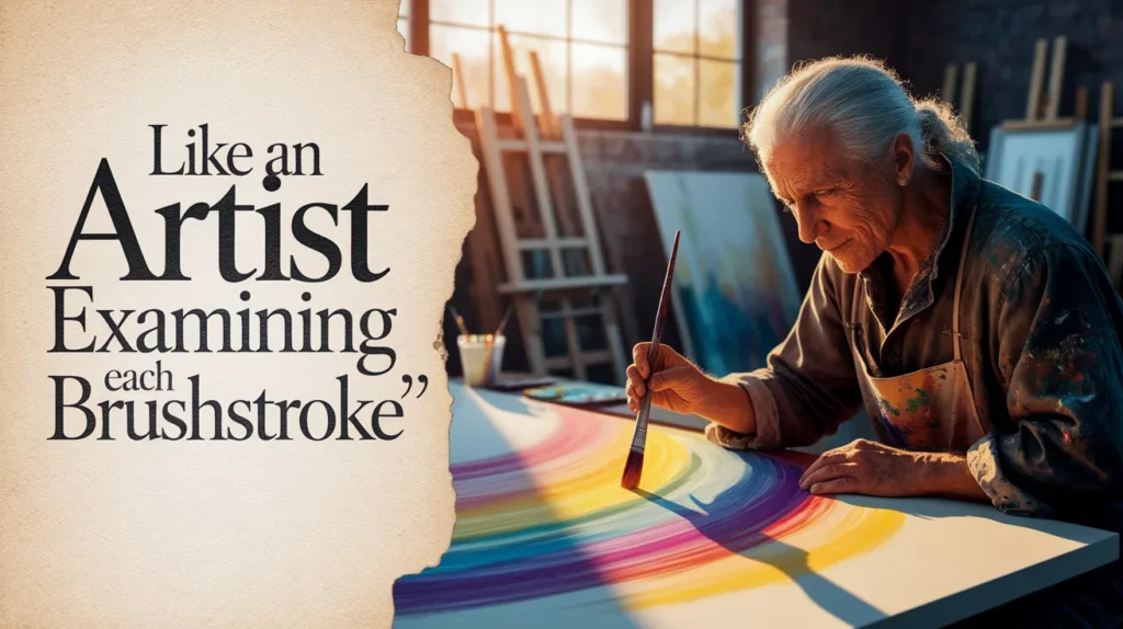 Like an artist examining each brushstroke